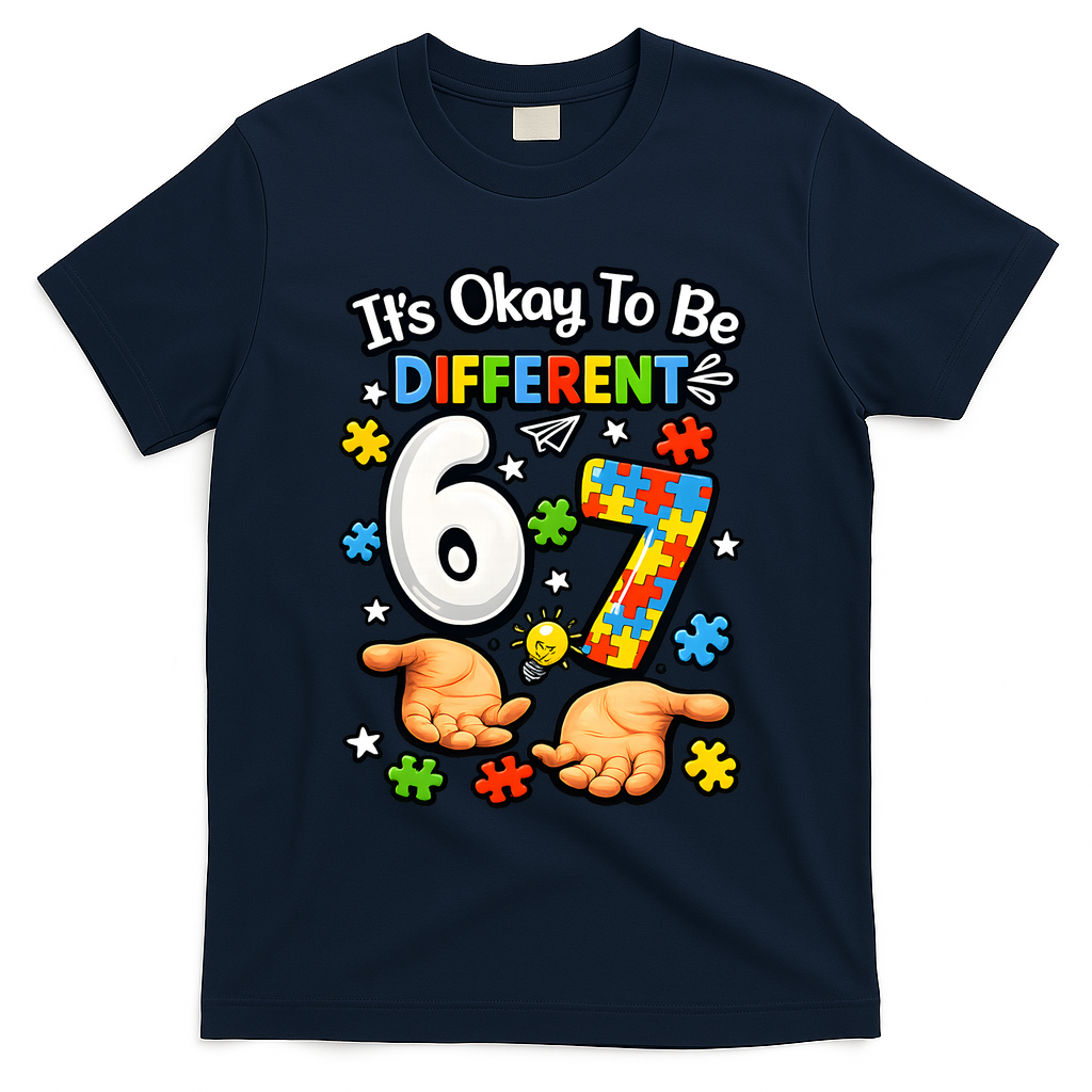 Six Seven Autism Awareness 67 T-Shirt - Navy