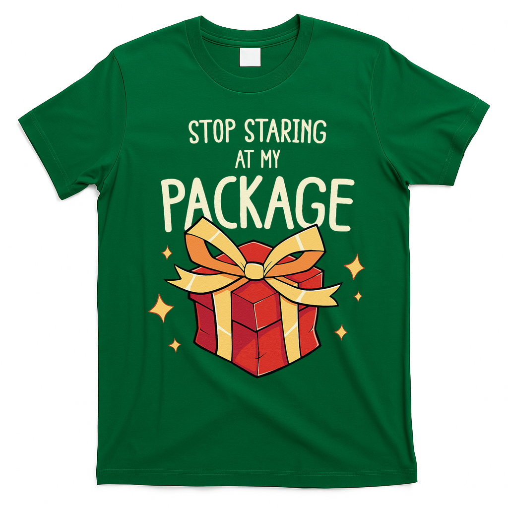 Stop Staring At My Package Funny Rude Xmas Christmas T-Shirt - Irish Green