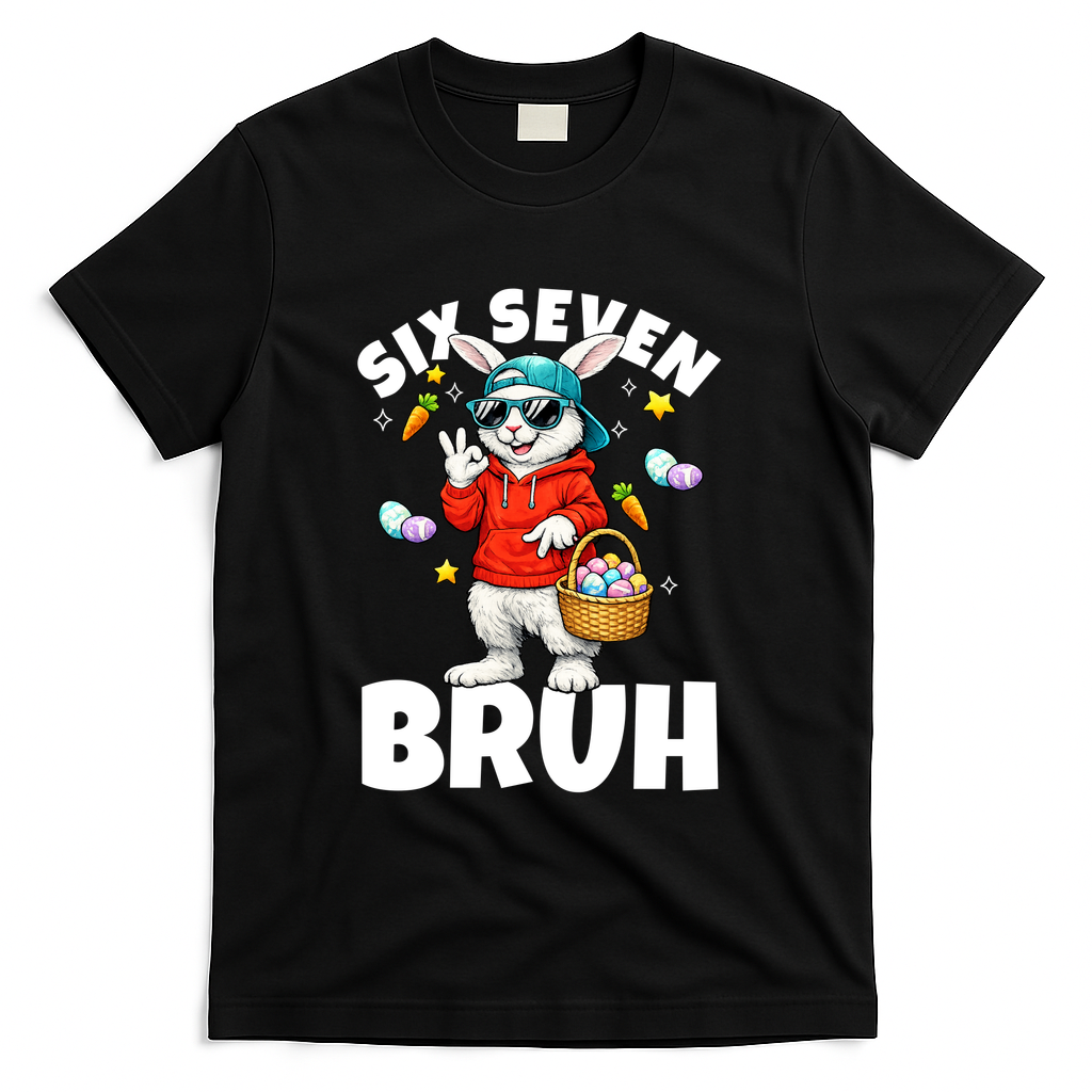 Six Seven Bruh Easter Meme 67 Funny T-Shirt - Black