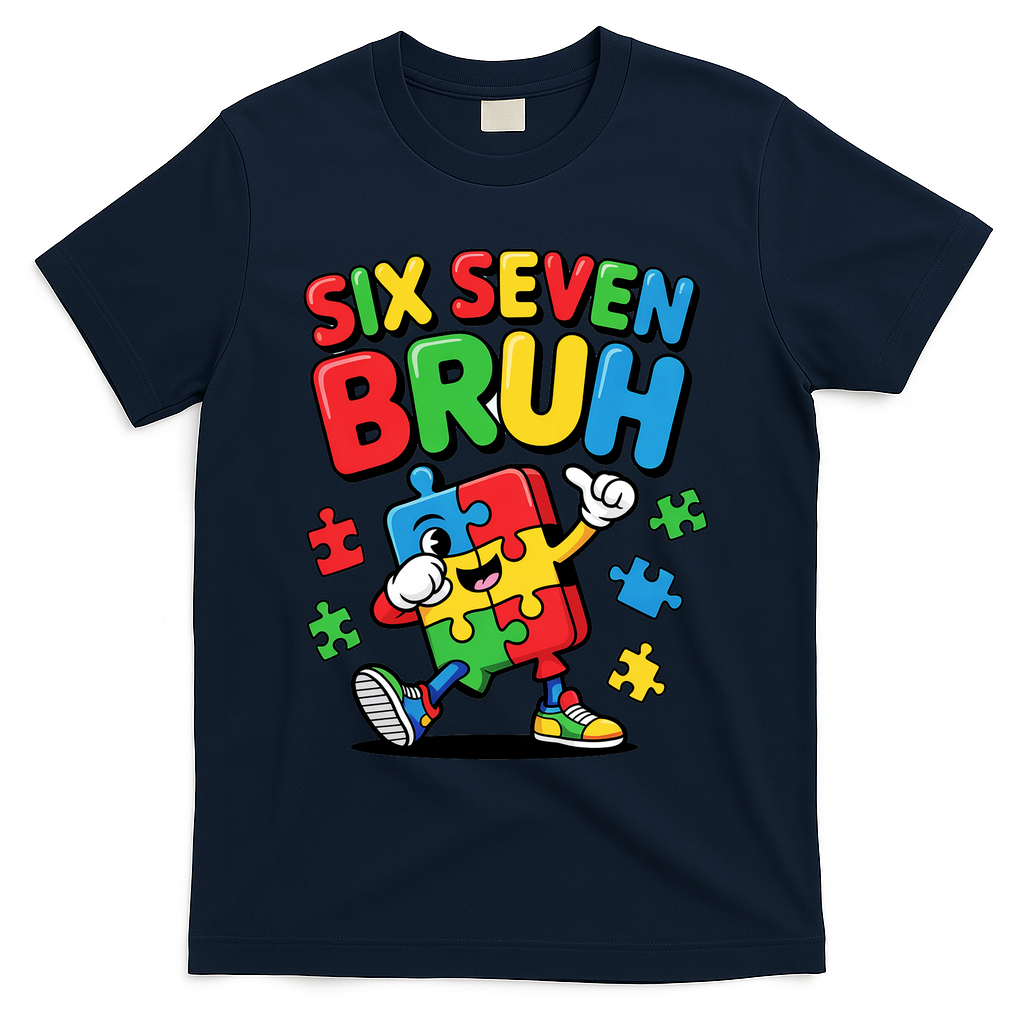 Six Seven Bruh Autism Awareness T-Shirt - Navy