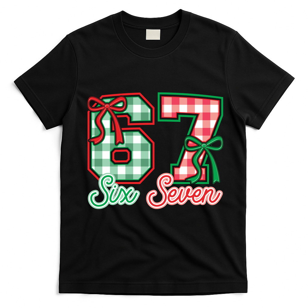 Six Seven Bow Funny 67 Christmas 6-7 T-Shirt - Black