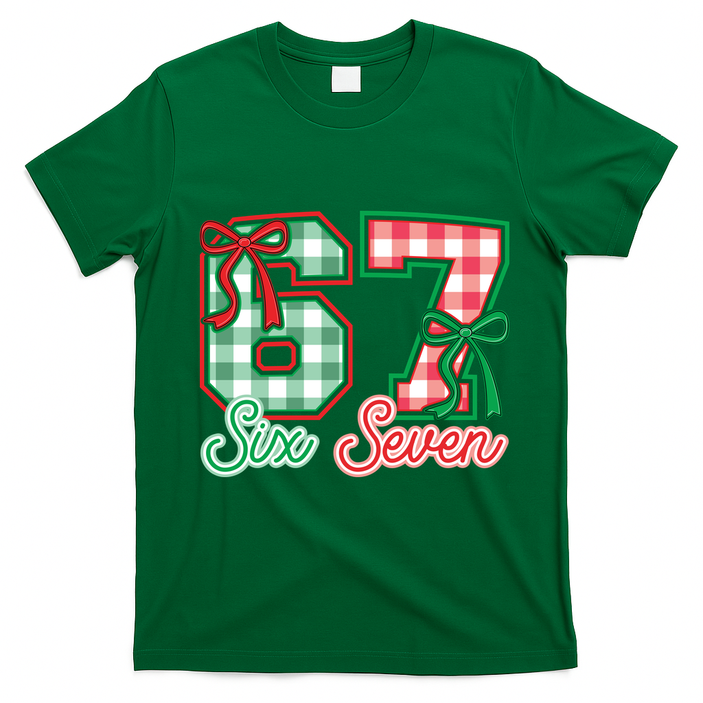 Six Seven Bow Funny 67 Christmas 6-7 T-Shirt - Irish Green