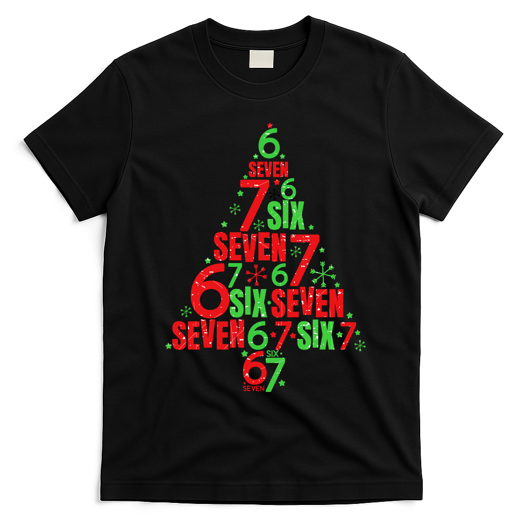 Six Seven Christmas Tree 67 Meme 6-7 T-Shirt - Black