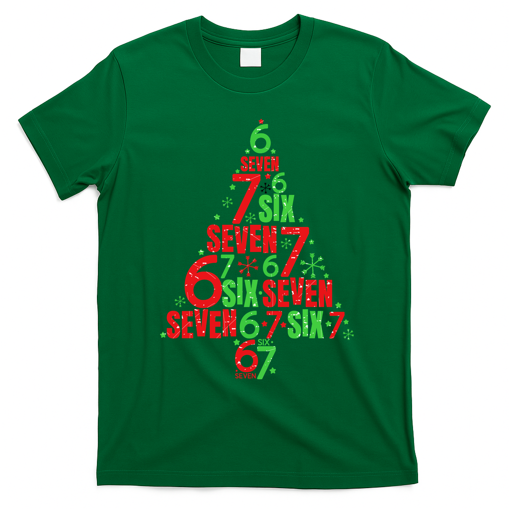Six Seven Christmas Tree 67 Meme 6-7 T-Shirt - Irish Green