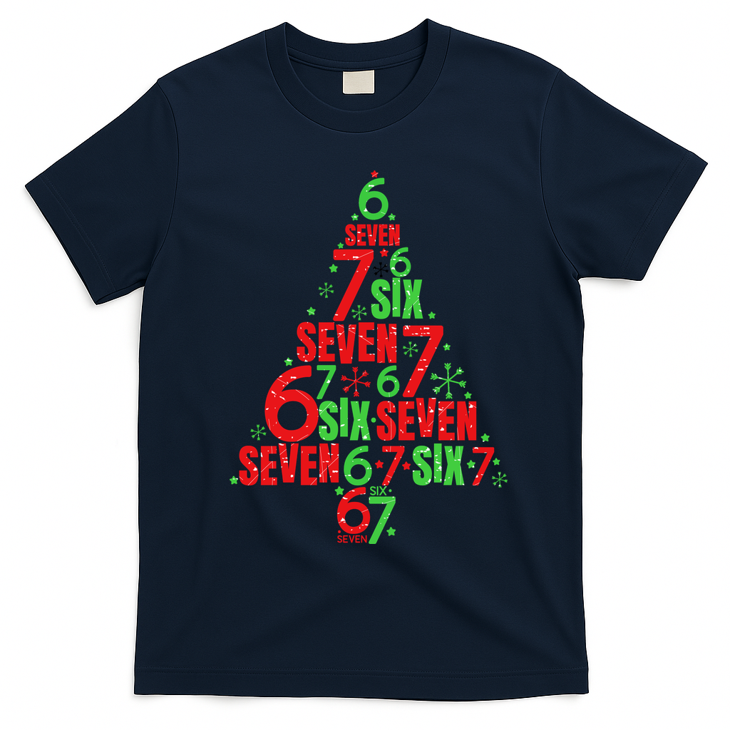 Six Seven Christmas Tree 67 Meme 6-7 T-Shirt - Navy Blue