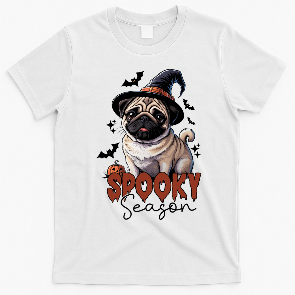 Spooky Season Cute Pug Halloween Graphic T-Shirt - White