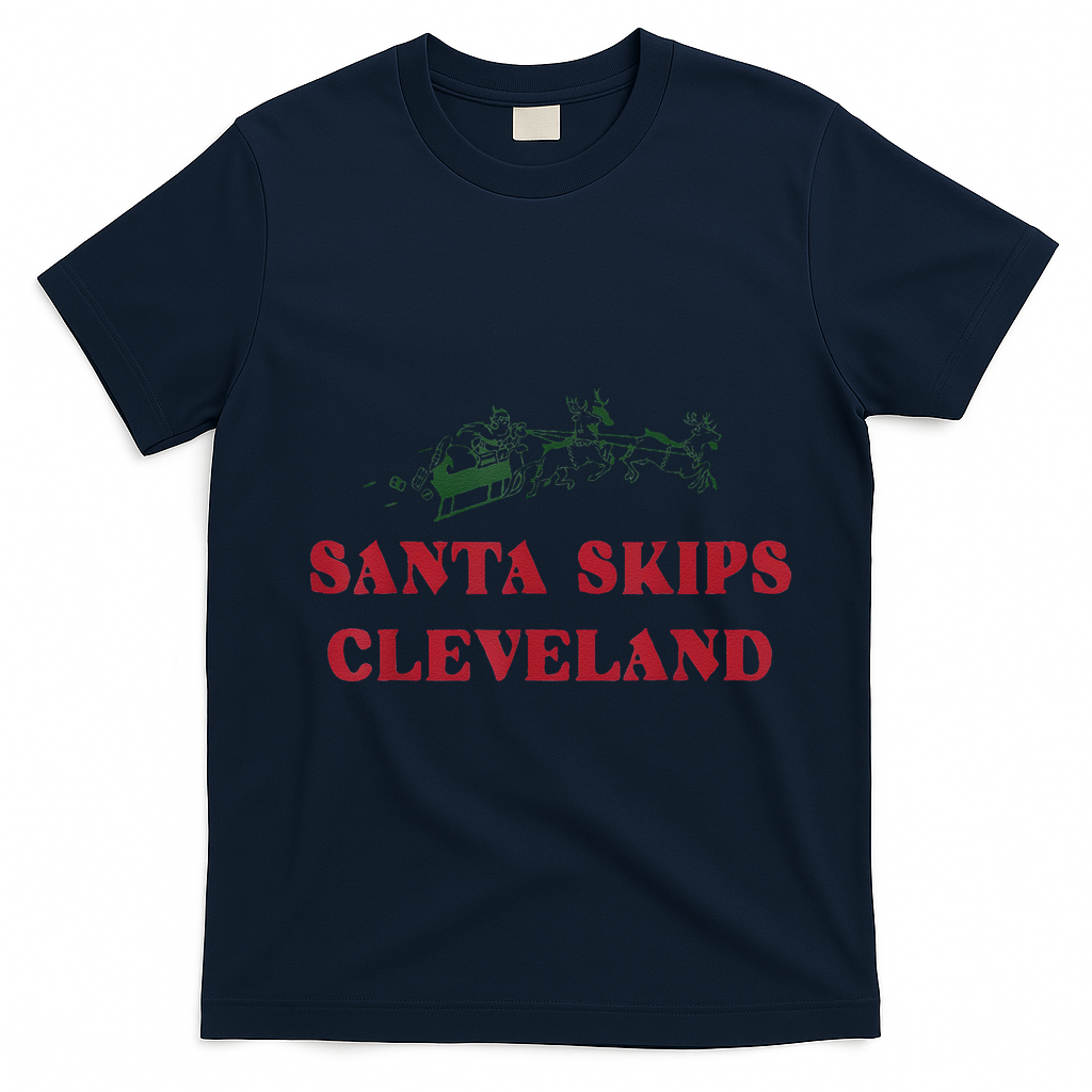 Santa Skips Cleveland T-Shirt - Navy Blue