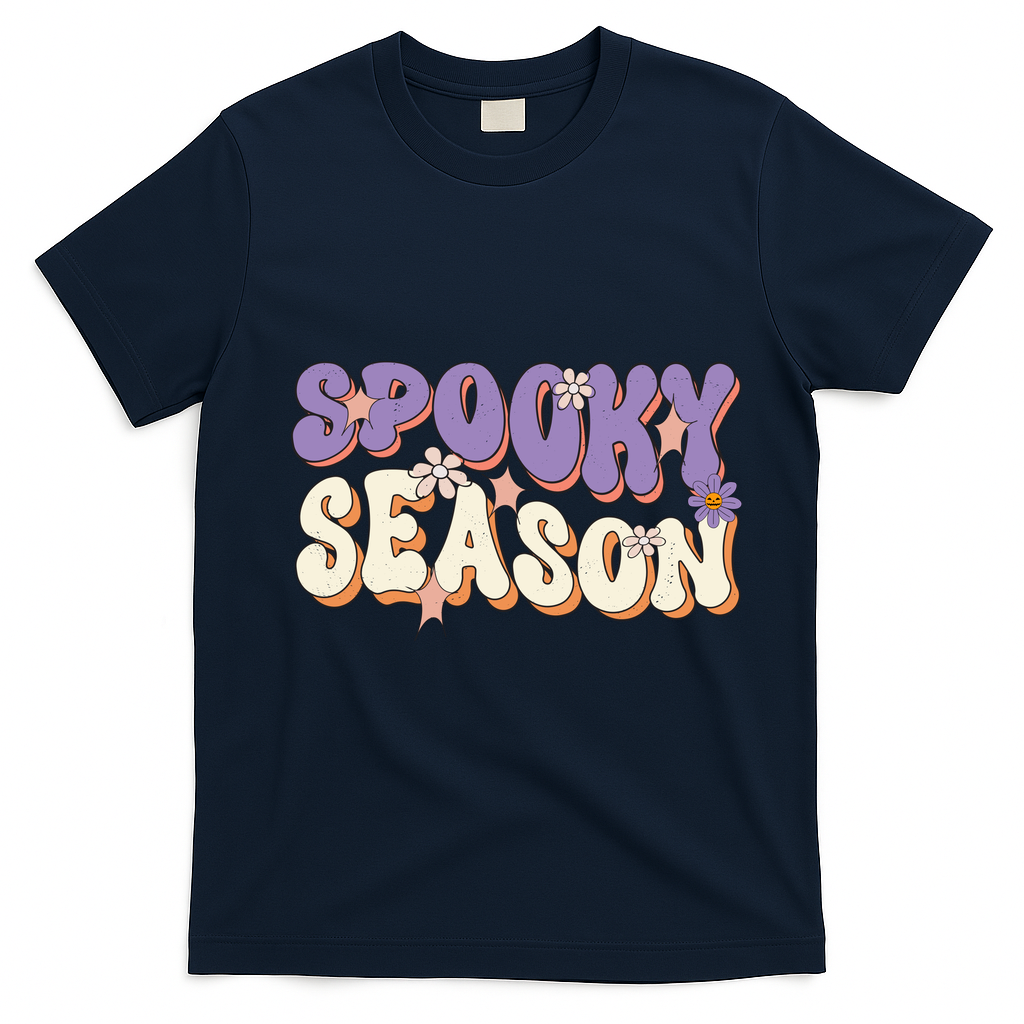 Spooky Season Cute Halloween Vibe Gift T-Shirt - Navy Blue