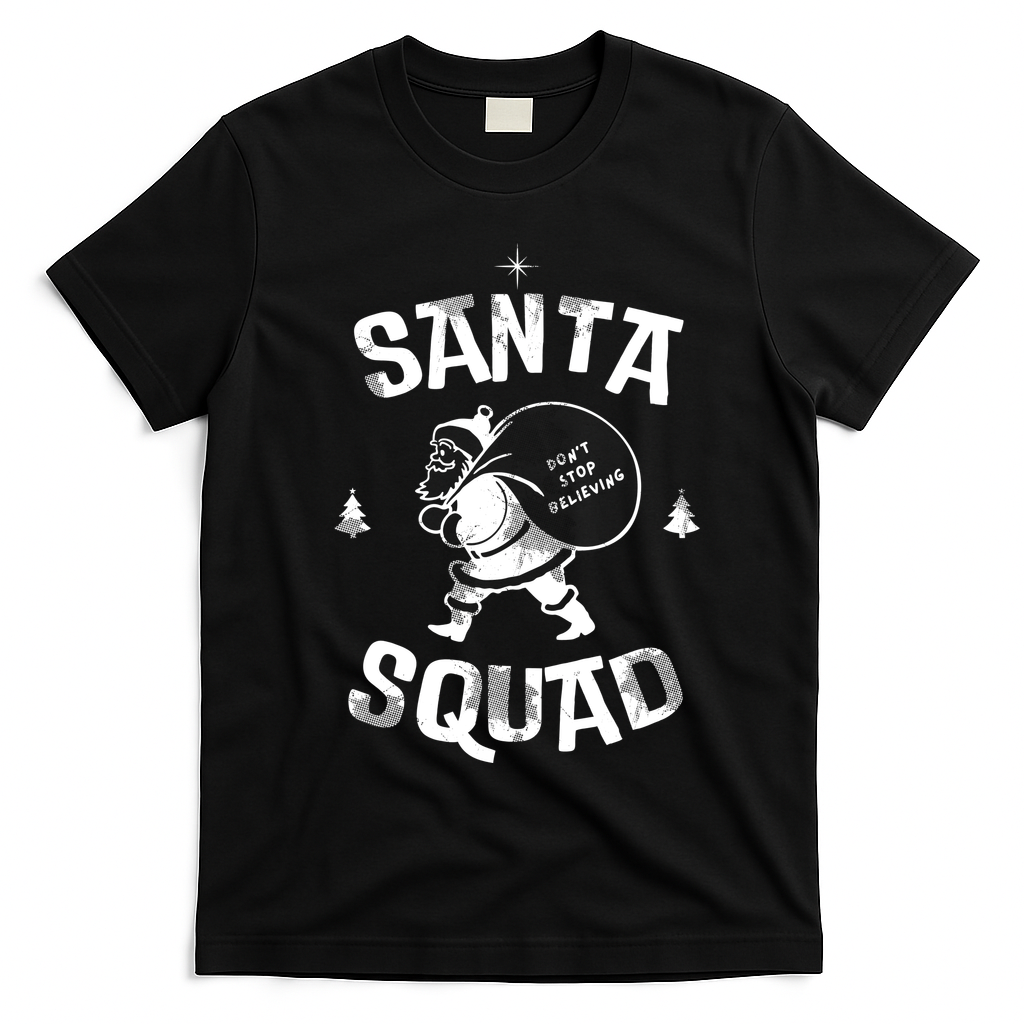 Santa Squad Dont Stop Believing Christmas T-Shirt - Black