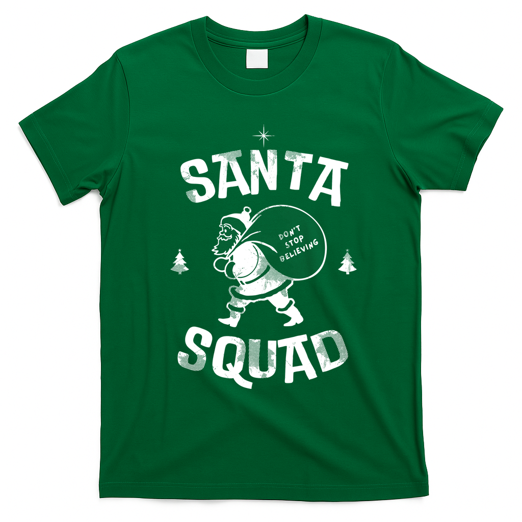 Santa Squad Dont Stop Believing Christmas T-Shirt - Irish Green