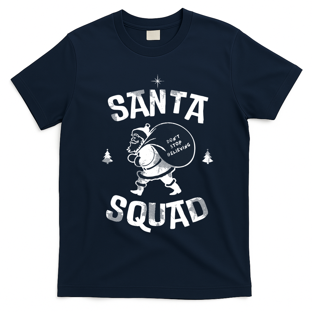 Santa Squad Dont Stop Believing Christmas T-Shirt - Navy Blue