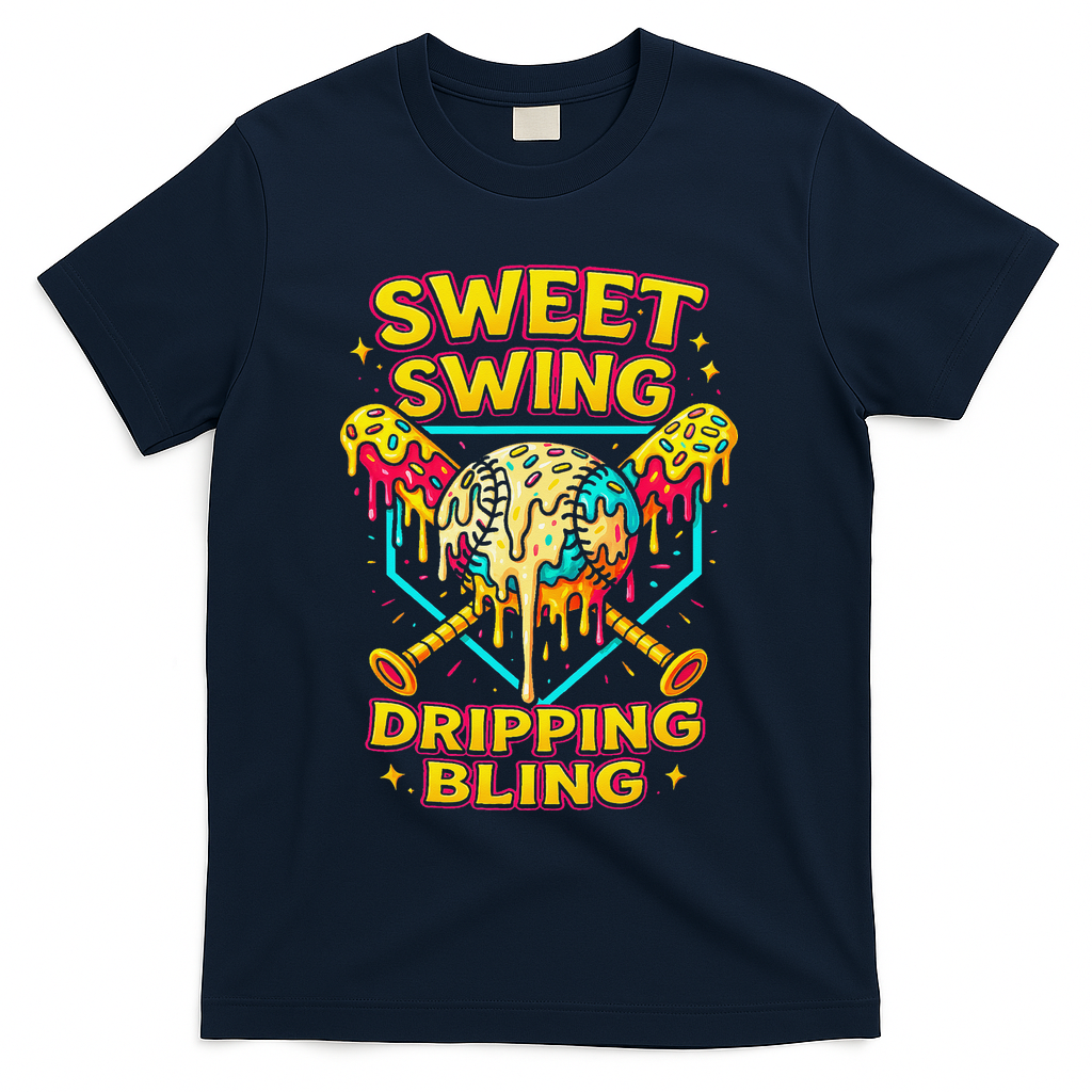 Sweet Swing Dripping Bling Baseball T-Shirt - Navy