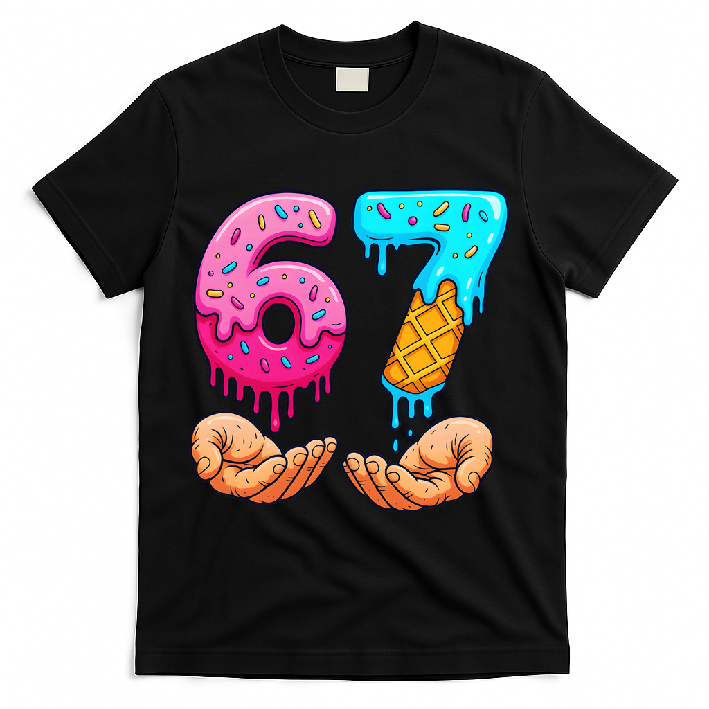 Six Seven Ice Cream Drip 67 Hands Meme 6-7 T-Shirt - Black