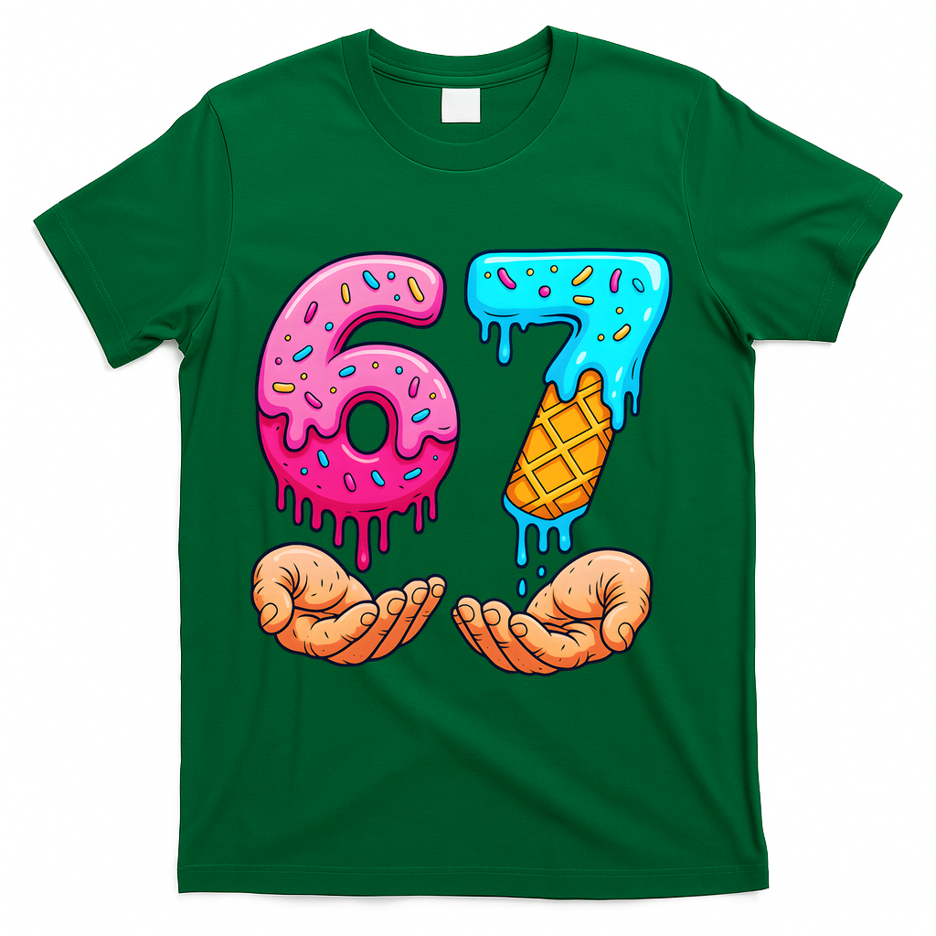 Six Seven Ice Cream Drip 67 Hands Meme 6-7 T-Shirt - Green