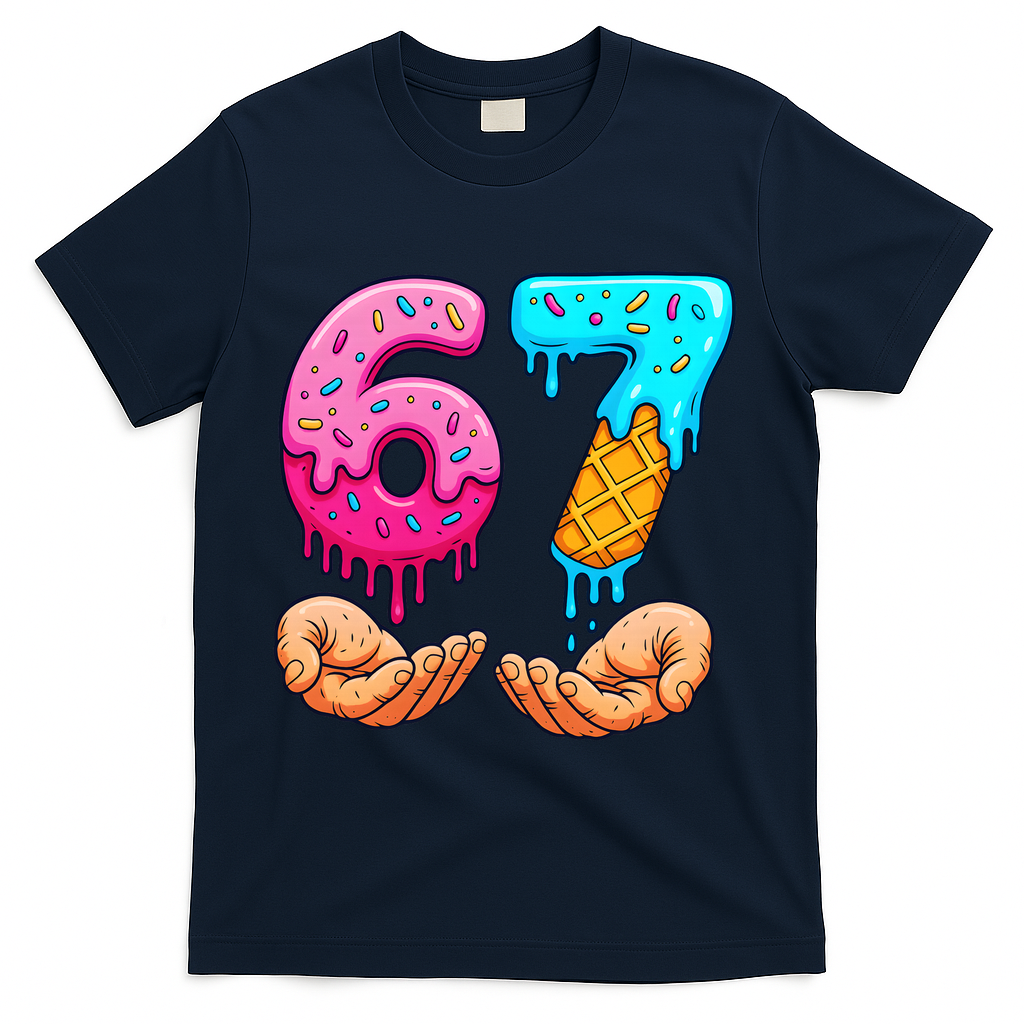 Six Seven Ice Cream Drip 67 Hands Meme 6-7 T-Shirt - Navy
