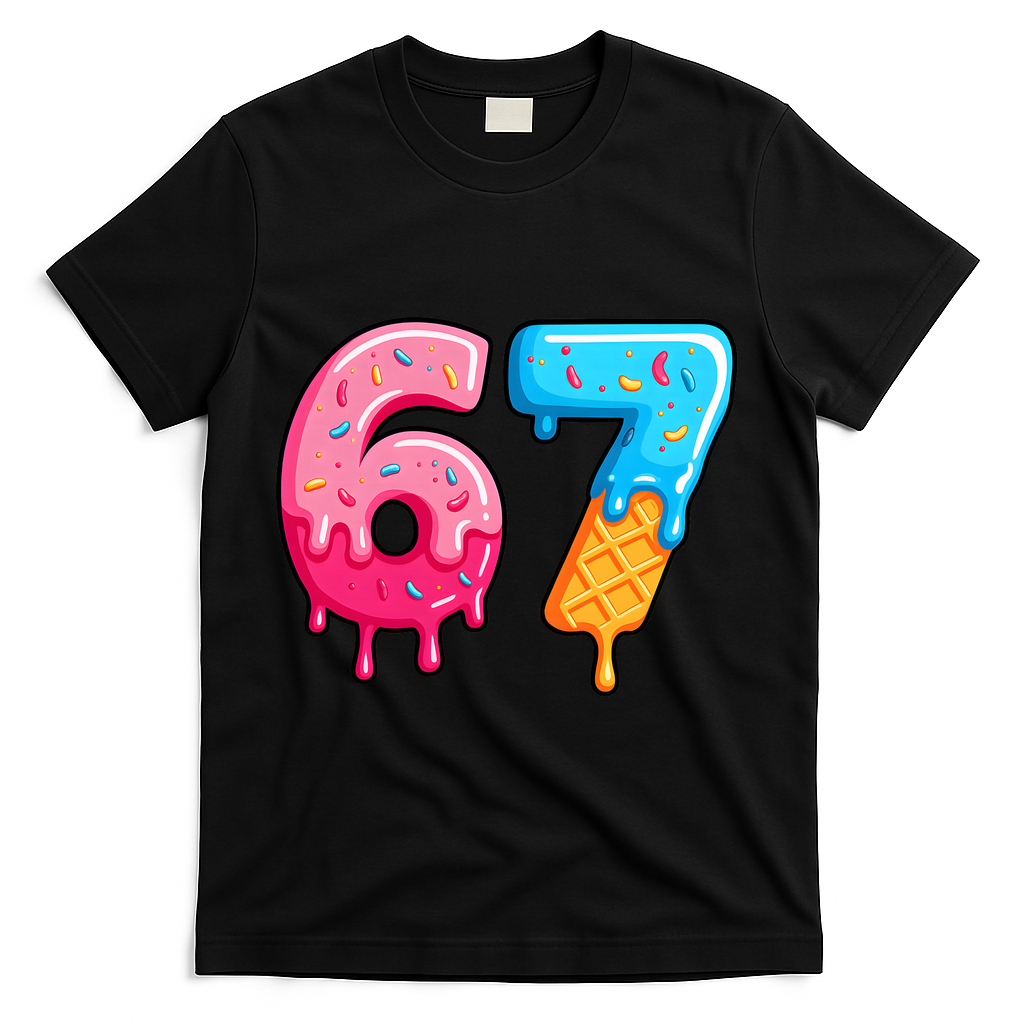 Six Seven Ice Cream Drip Cool Meme 67 Funny  T-Shirt - Black