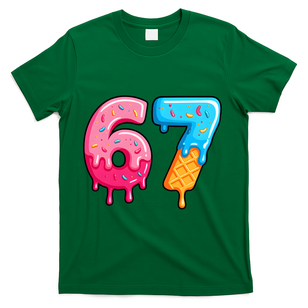 Six Seven Ice Cream Drip Cool Meme 67 Funny  T-Shirt - Green