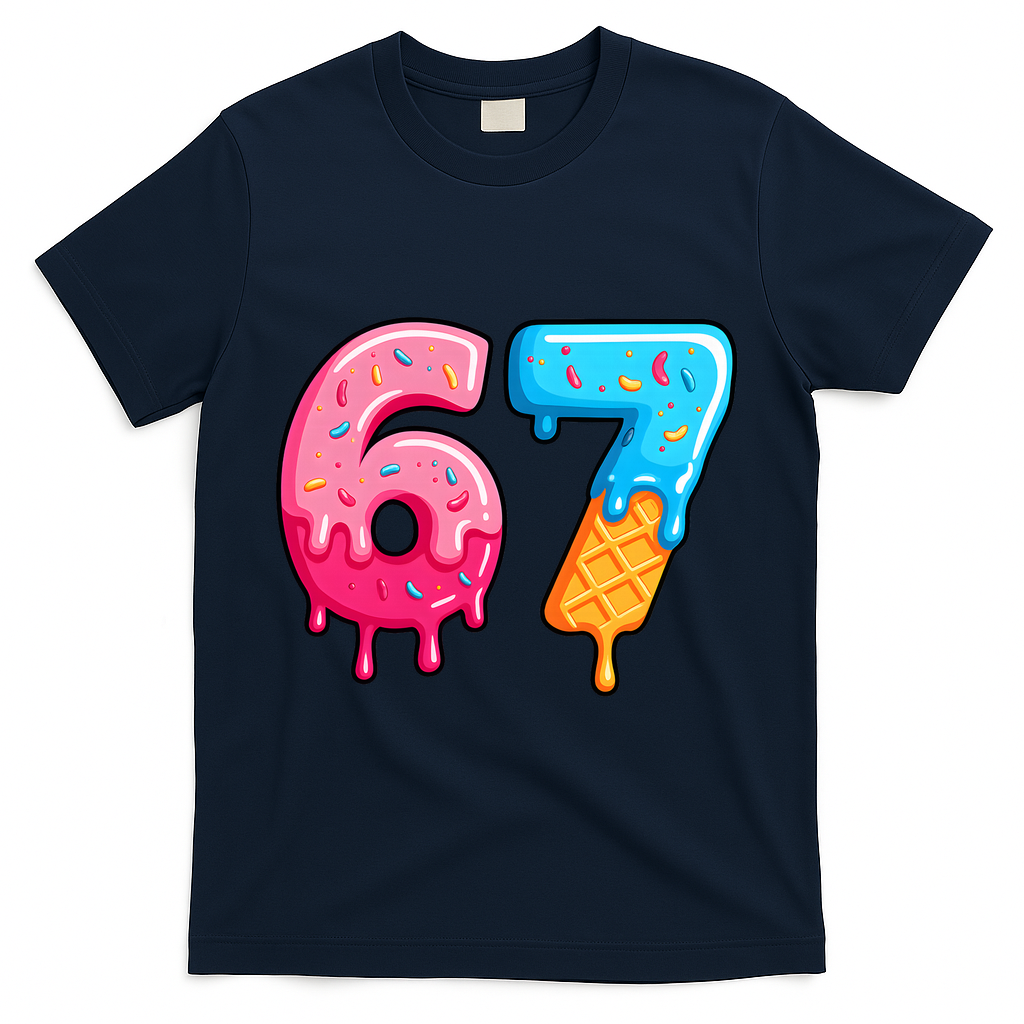 Six Seven Ice Cream Drip Cool Meme 67 Funny  T-Shirt - Navy