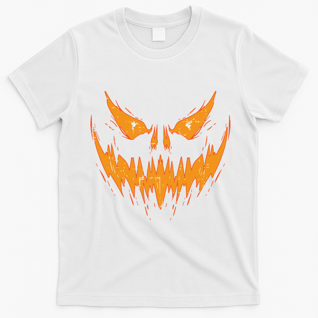 Scary Spooky Jack O Lantern Face Pumpkin Halloween Funny T-Shirt - White