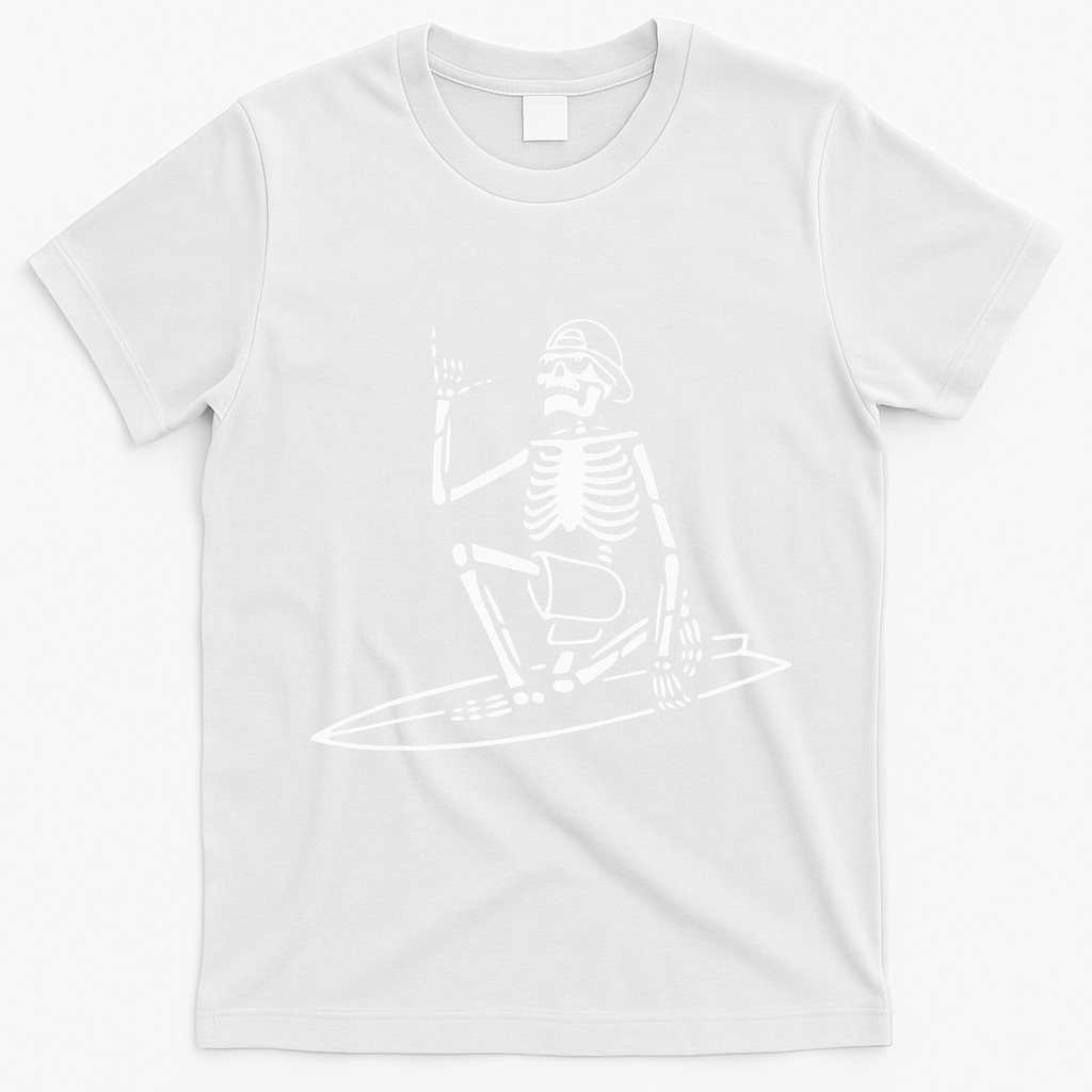 Skeleton Surfing Lazy Halloween Costume Skull Bones Surfer T-Shirt - White
