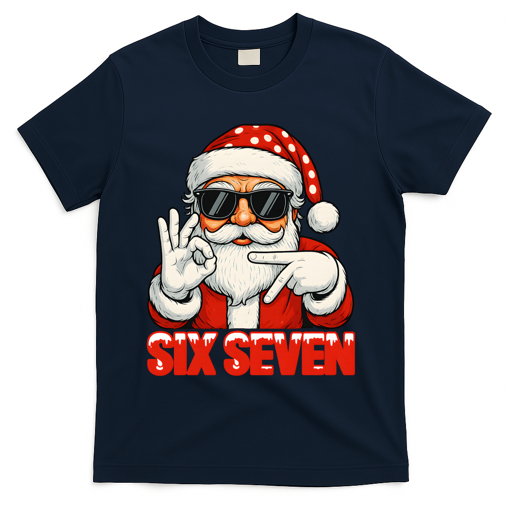 Six Seven Meme Christmas Cool Santa Saying 6-7 T-Shirt - Navy