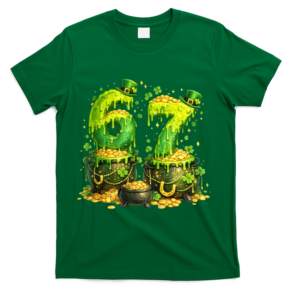 Six Seven Meme 67 St Patricks Day Shamrock T-Shirt - Green