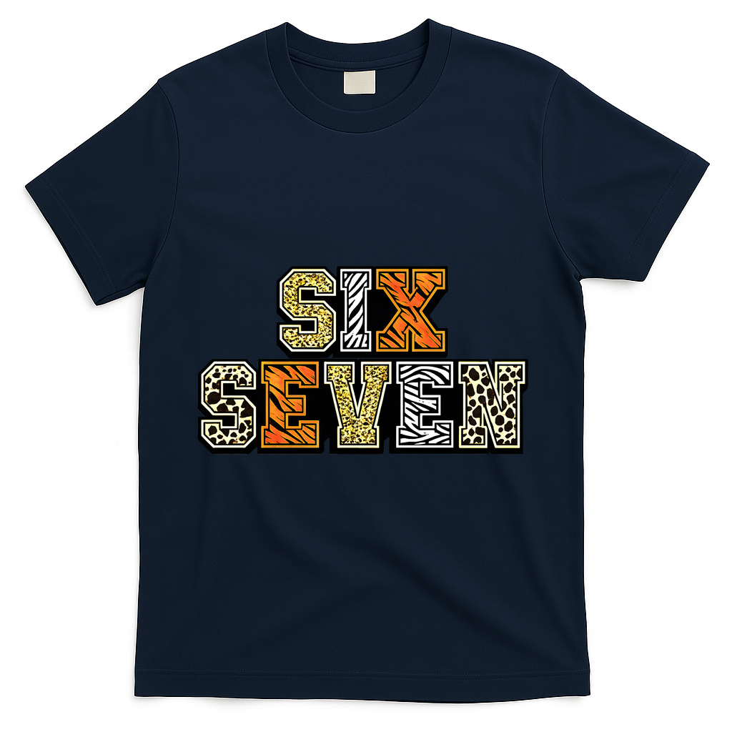 Six Seven Meme Animal Print T-Shirt - Navy