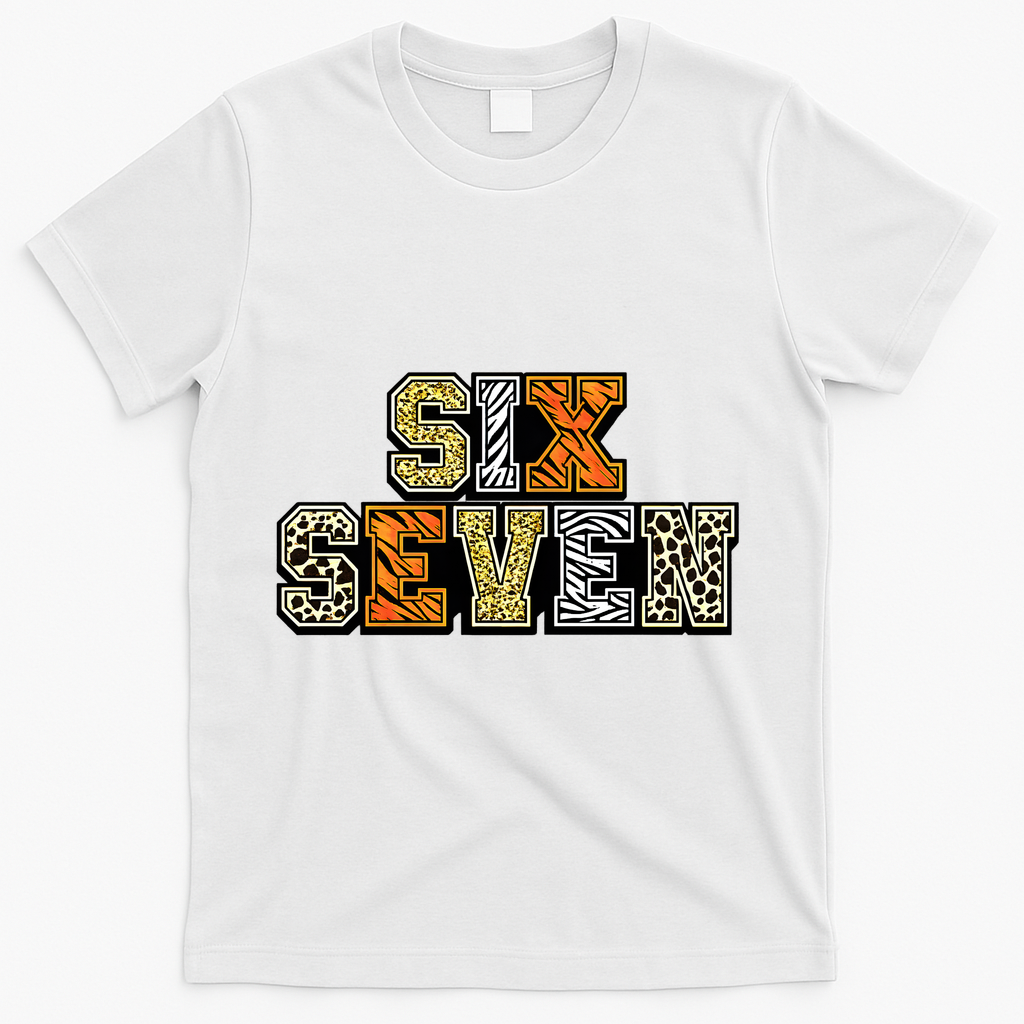 Six Seven Meme Animal Print T-Shirt - White
