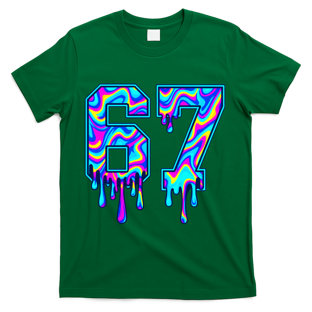 Swirl Six Seven Drip Cool Trippy 6-7 Meme T-Shirt - Green