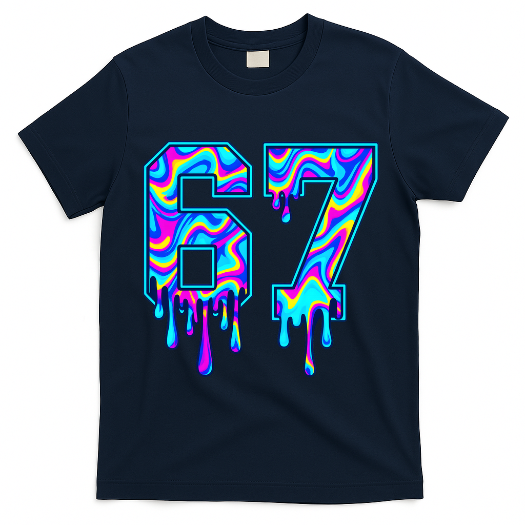 Swirl Six Seven Drip Cool Trippy 6-7 Meme T-Shirt - Navy