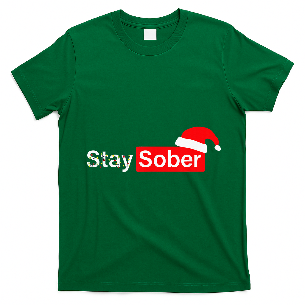 Stay Sober Santa Hat Christmas Xmas T-Shirt - Irish Green