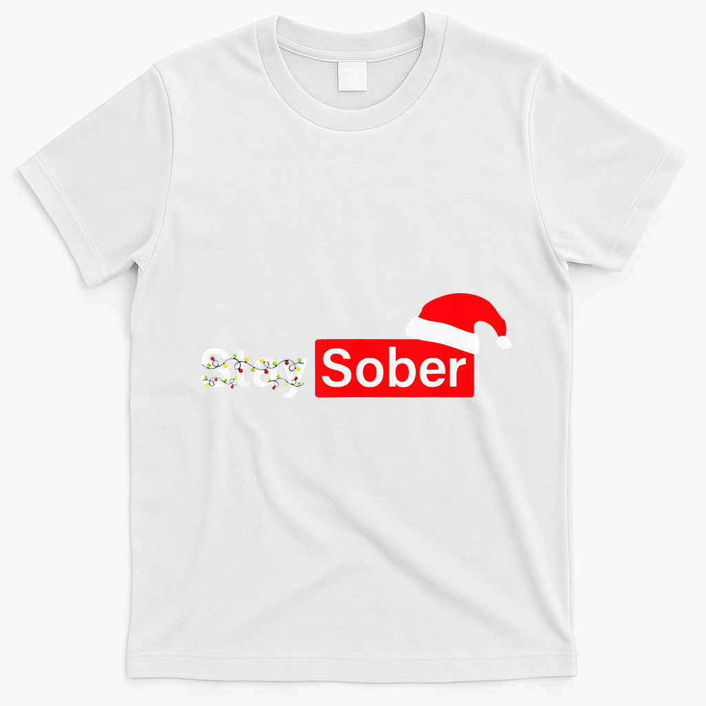 Stay Sober Santa Hat Christmas Xmas T-Shirt - White