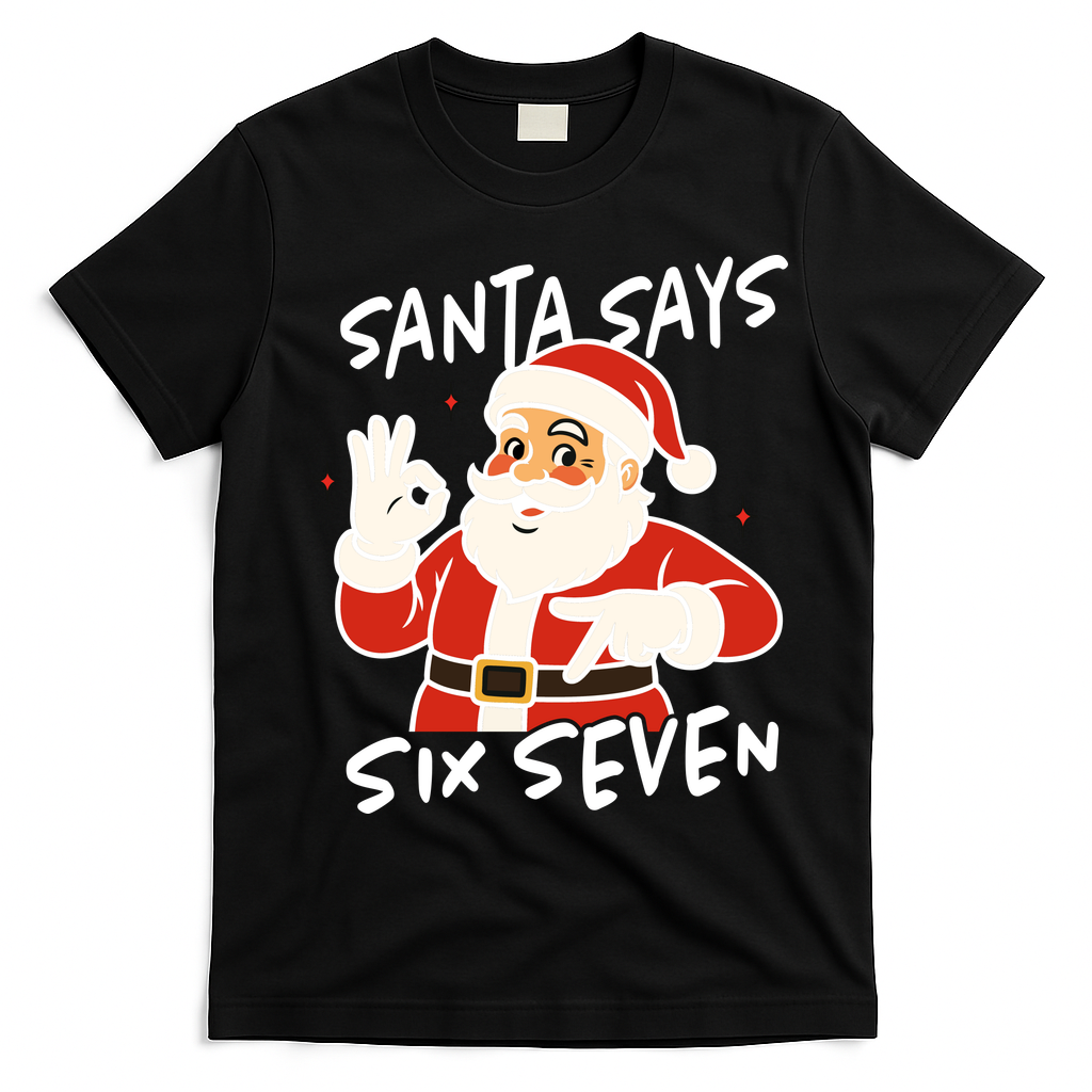 Santa Says Six Seven 67 Funny Christmas T-Shirt - Black