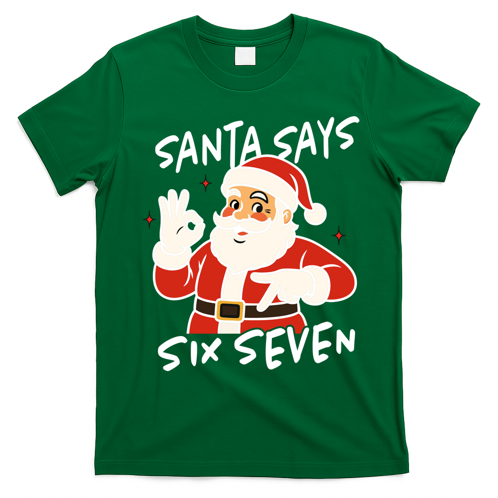 Santa Says Six Seven 67 Funny Christmas T-Shirt - Irish Green