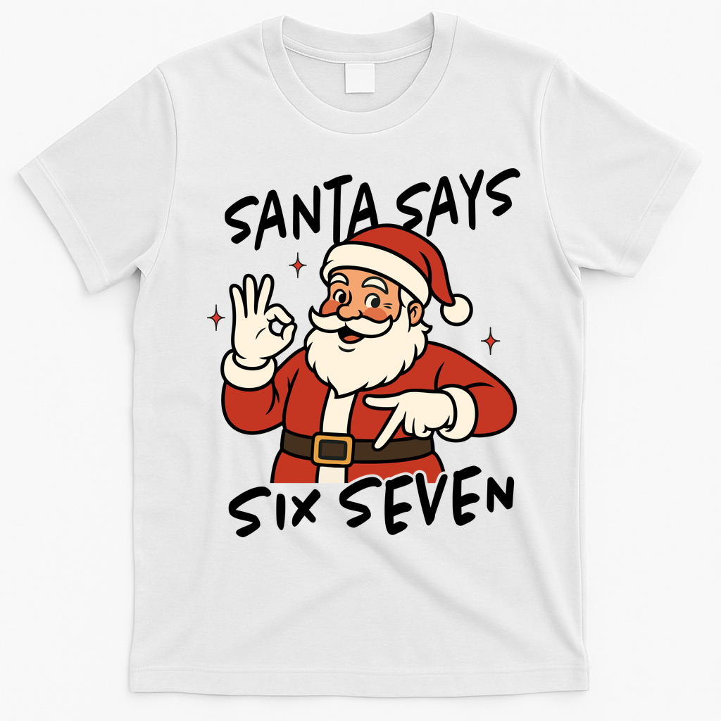 Santa Says Six Seven 67 Funny Christmas T-Shirt - White
