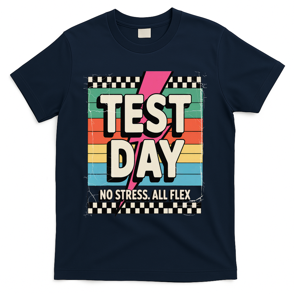 Staar State Test Teacher Testing Day No Stress All Flex T-Shirt - Navy