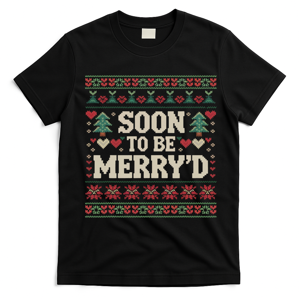 Soon To Be MerryD Engaged Couples Matching Ugly Christmas T-Shirt - Black