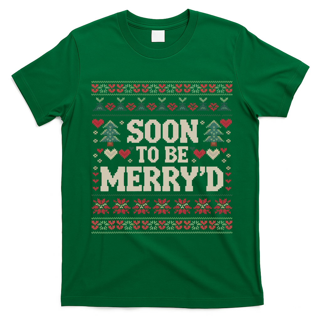 Soon To Be MerryD Engaged Couples Matching Ugly Christmas T-Shirt - Irish Green