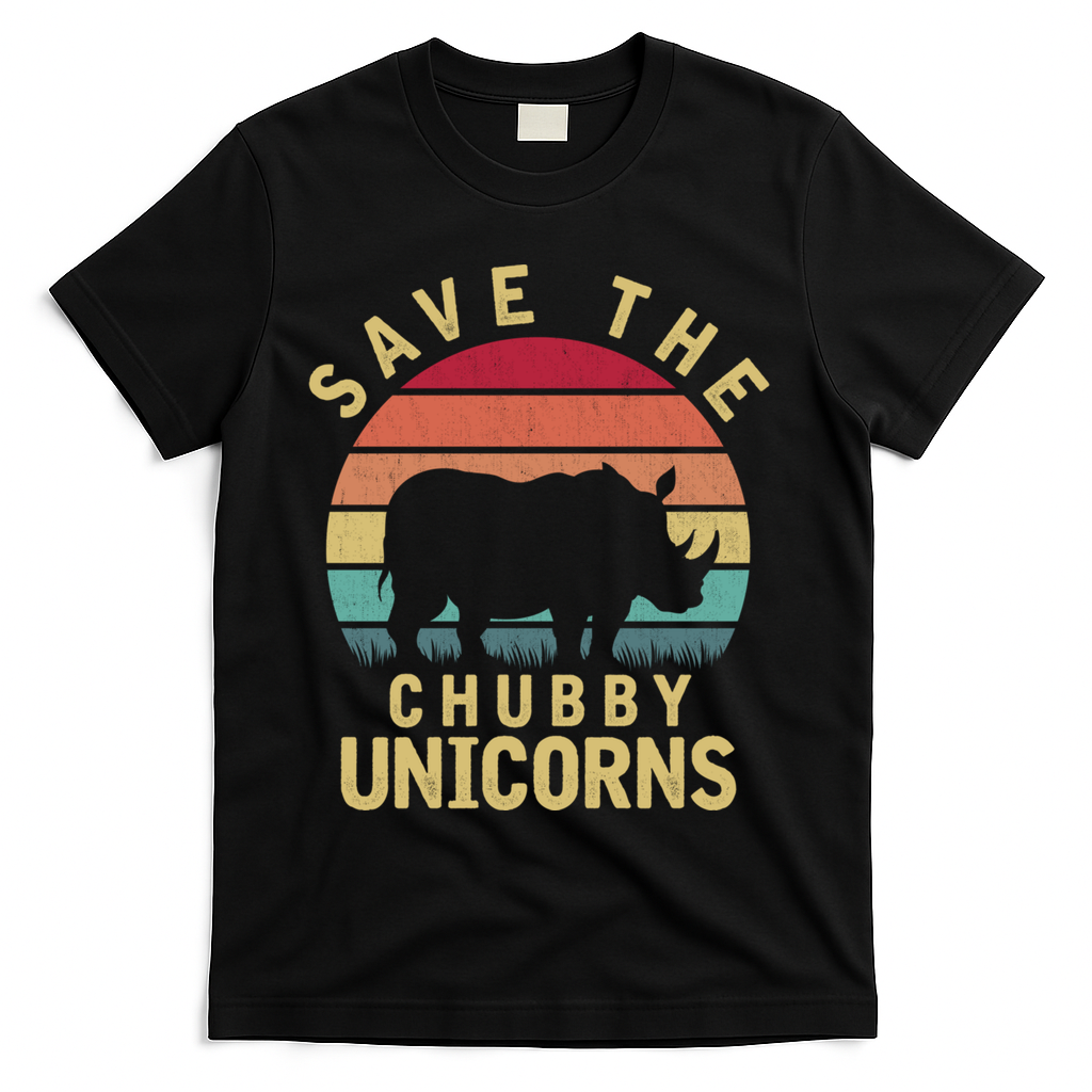 Save The Chubby Unicorn Rhino Cool Gift T-Shirt - Black