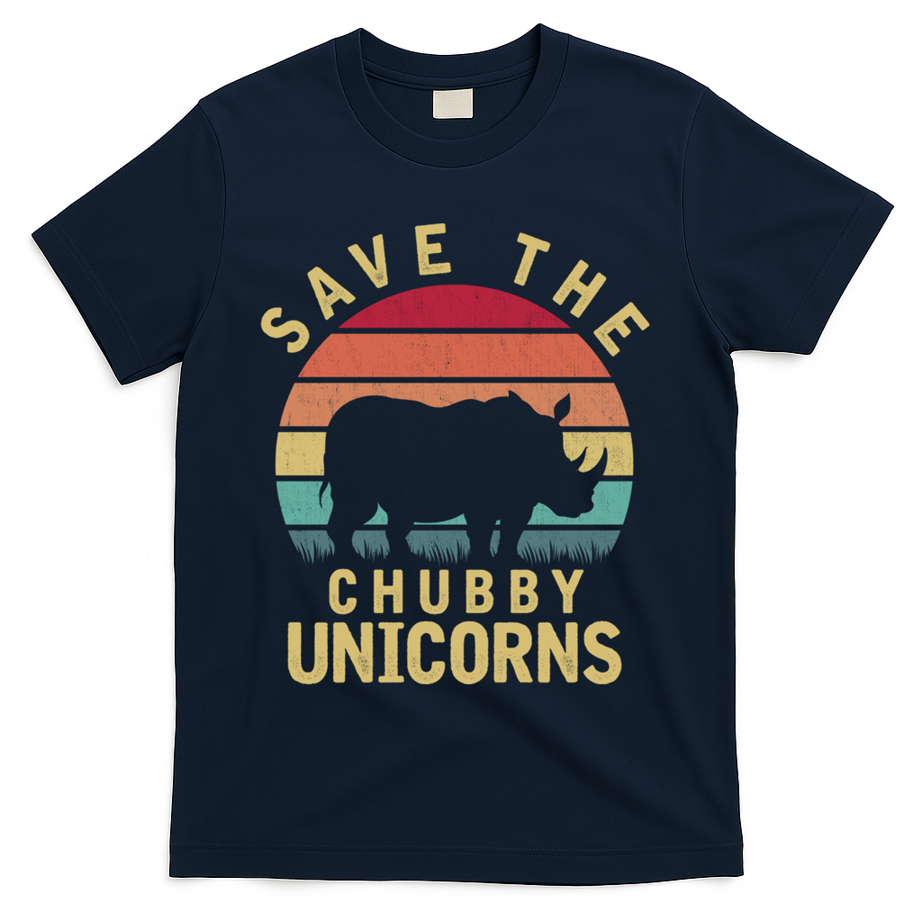 Save The Chubby Unicorn Rhino Cool Gift T-Shirt - Navy