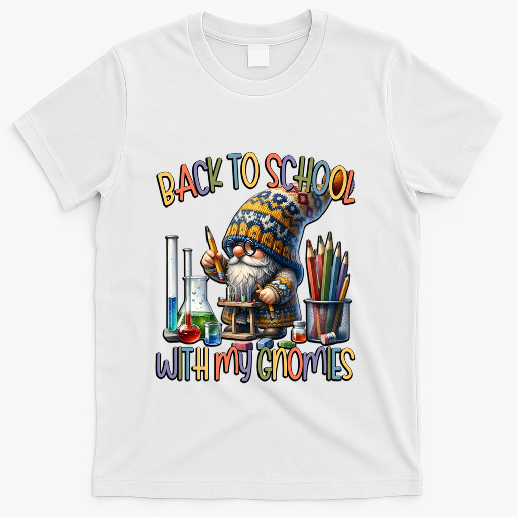 Science Teacher Chemistry Gnome Graphic Funny Back To School Gift T-Shirt - White
