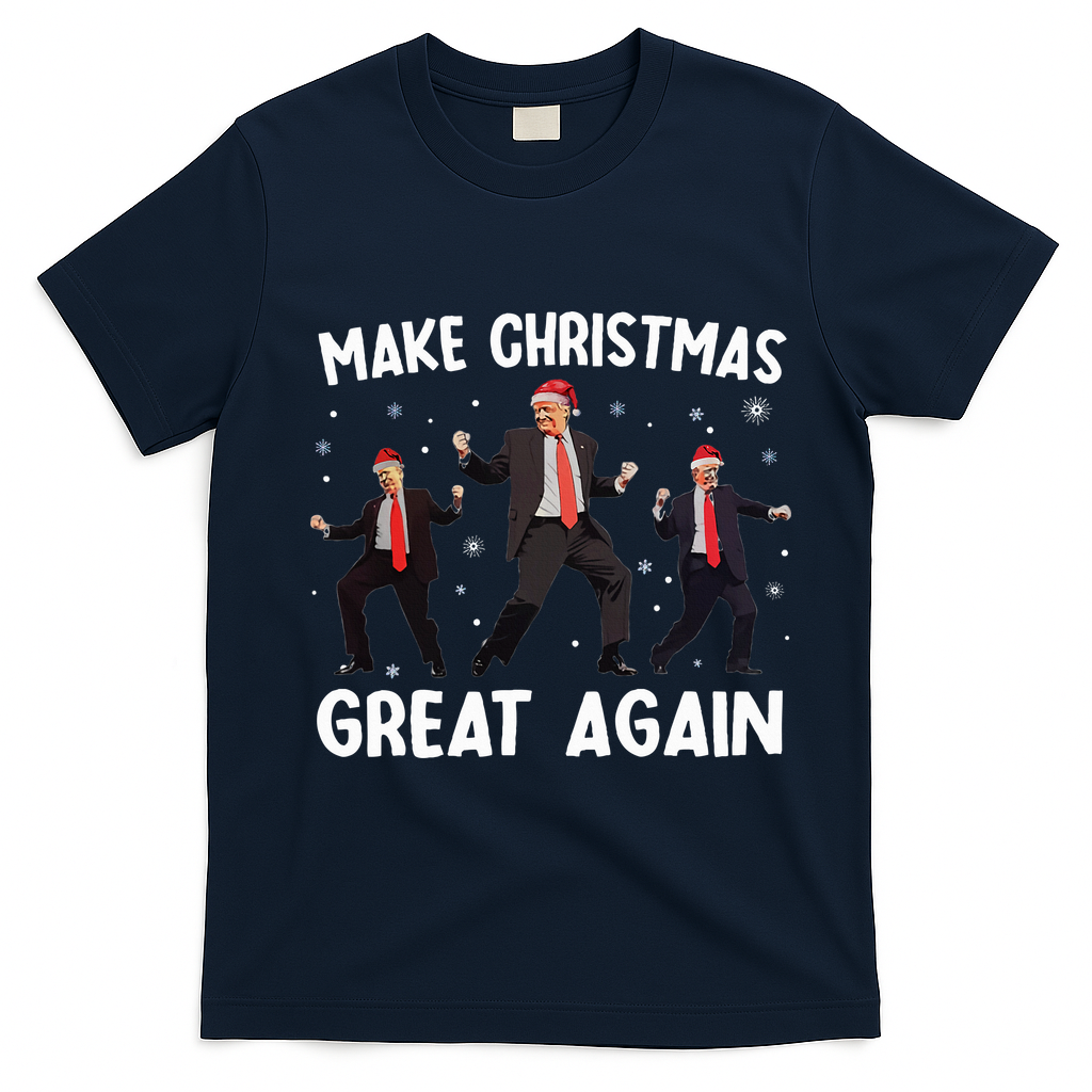 Santa Trump Dance Make Christmas Great Again Xmas Pajamas T-Shirt - Navy Blue