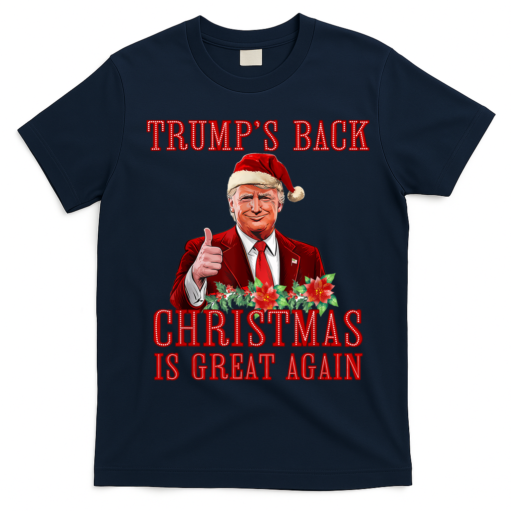 Santa Trump Dance Make Christmas Great Again Ugly Sweater T-Shirt - Navy Blue
