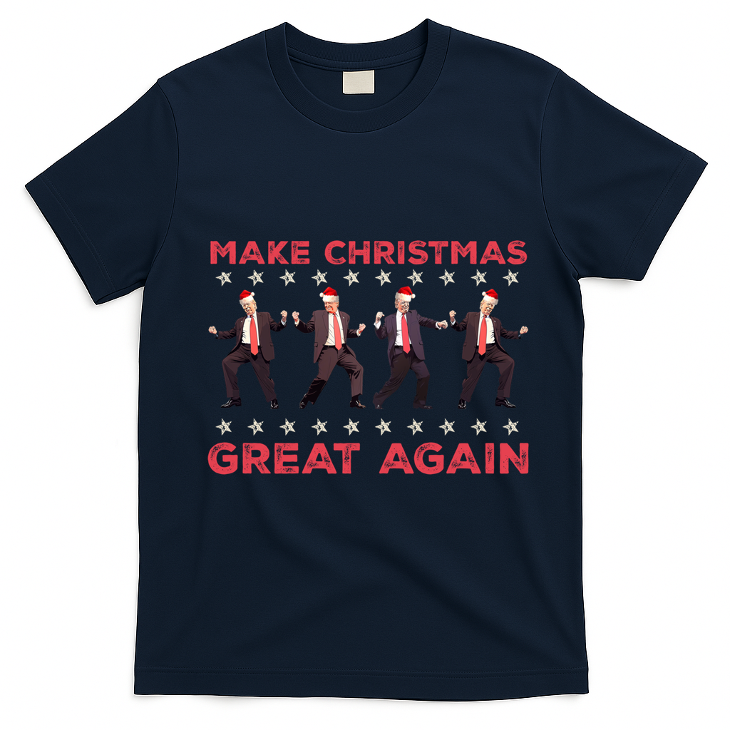 Santa Trump Dance Make Christmas Great Again Xmas Pajamas Gift T-Shirt - Navy Blue