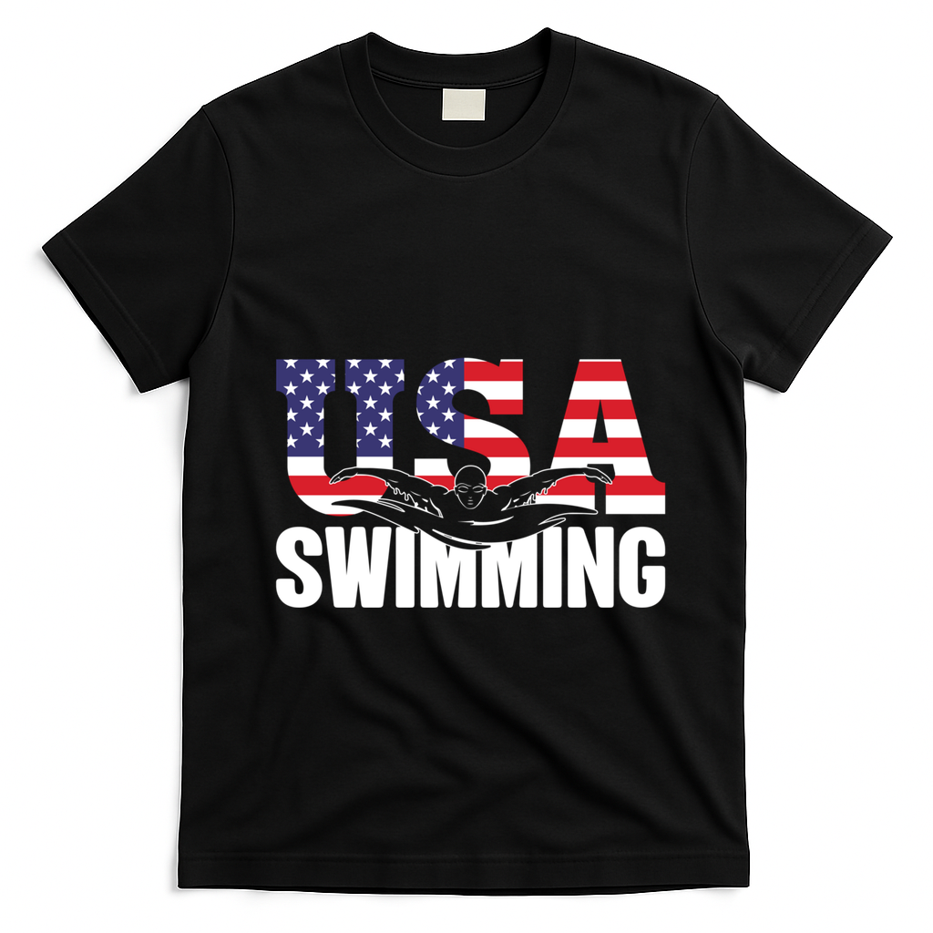 Swimming Us American Flag Water Swimmer And Swim Great Gift T-Shirt - Black