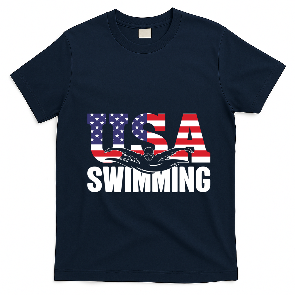 Swimming Us American Flag Water Swimmer And Swim Great Gift T-Shirt - Navy Blue