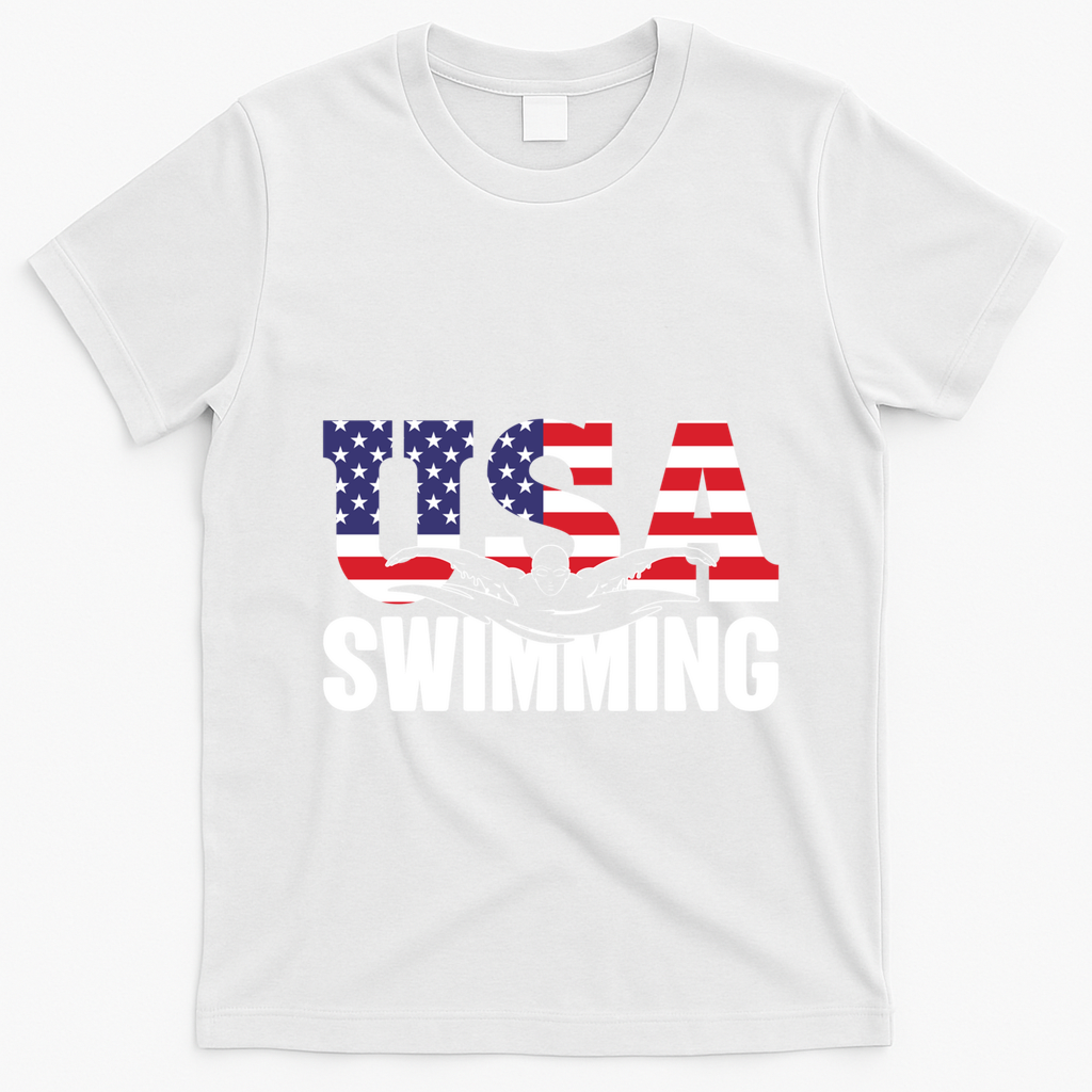 Swimming Us American Flag Water Swimmer And Swim Great Gift T-Shirt - White