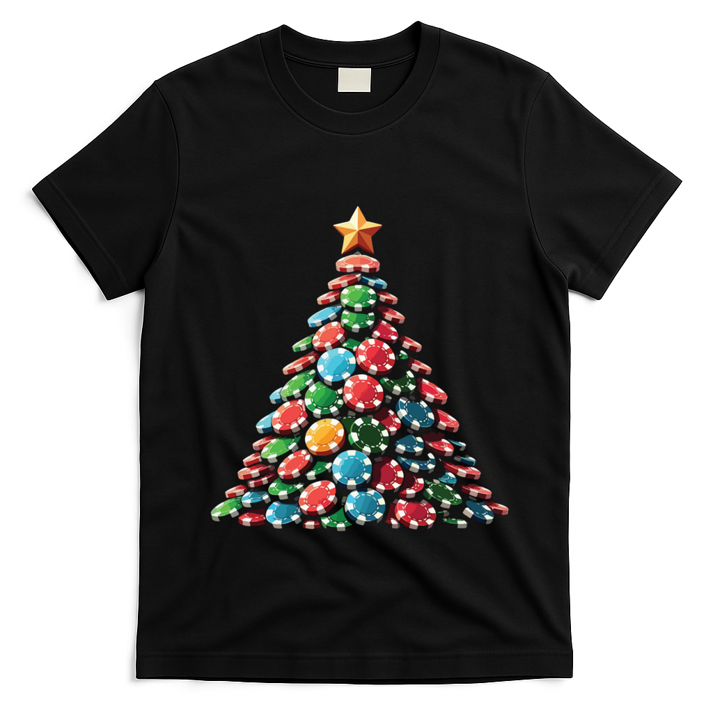 Shuffle Up The Holidays Poker Christmas Tree Vibes Gift T-Shirt - Black