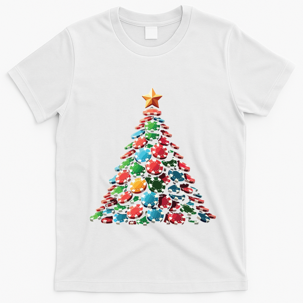 Shuffle Up The Holidays Poker Christmas Tree Vibes Gift T-Shirt - White
