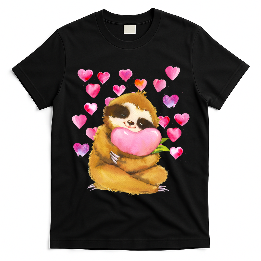 Sloth Valentine's Day Cute Sloth Hugging A Heart T-Shirt